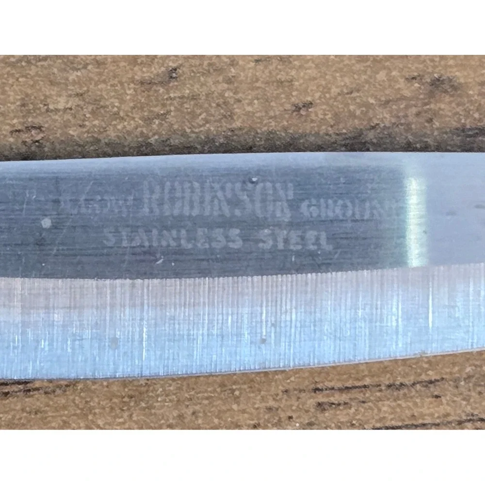 Vintage Robinson USA Stainless Steel Butterknife Lot of 8 White Handle MCM Retro